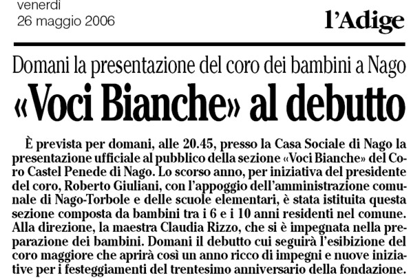 articolo L'Adige 26-05-2006